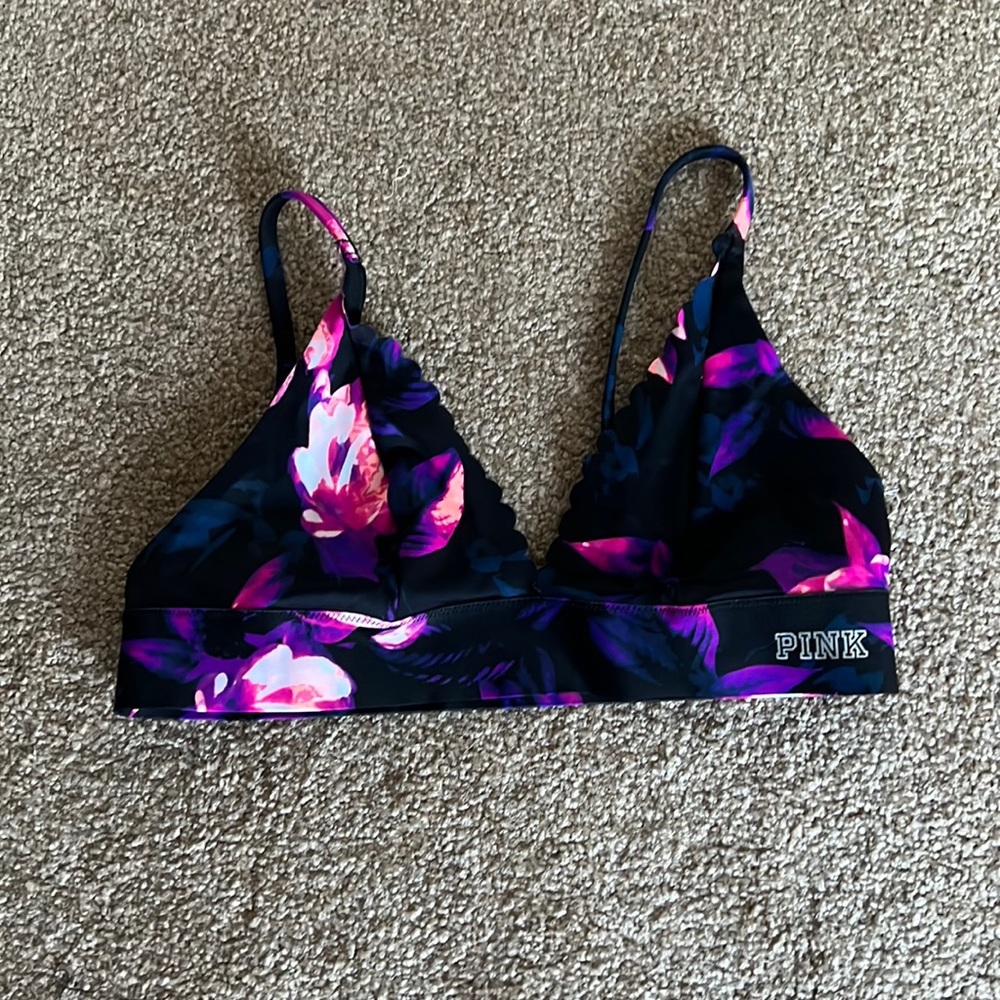 Great condition/ like new, Pink bralette, black with purple flowers, size small